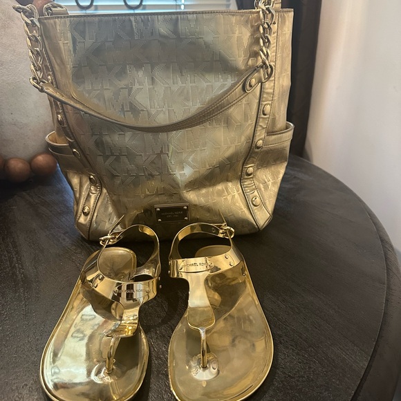 Michael Kors Shimmering Gold Tote and Sandals - Picture 1 of 12